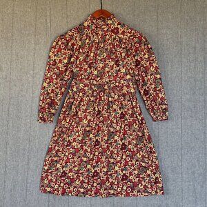 Antik Batik Colline Burgundy Floral Ballon Sleeve Tie Waist Midi Dress Size XS